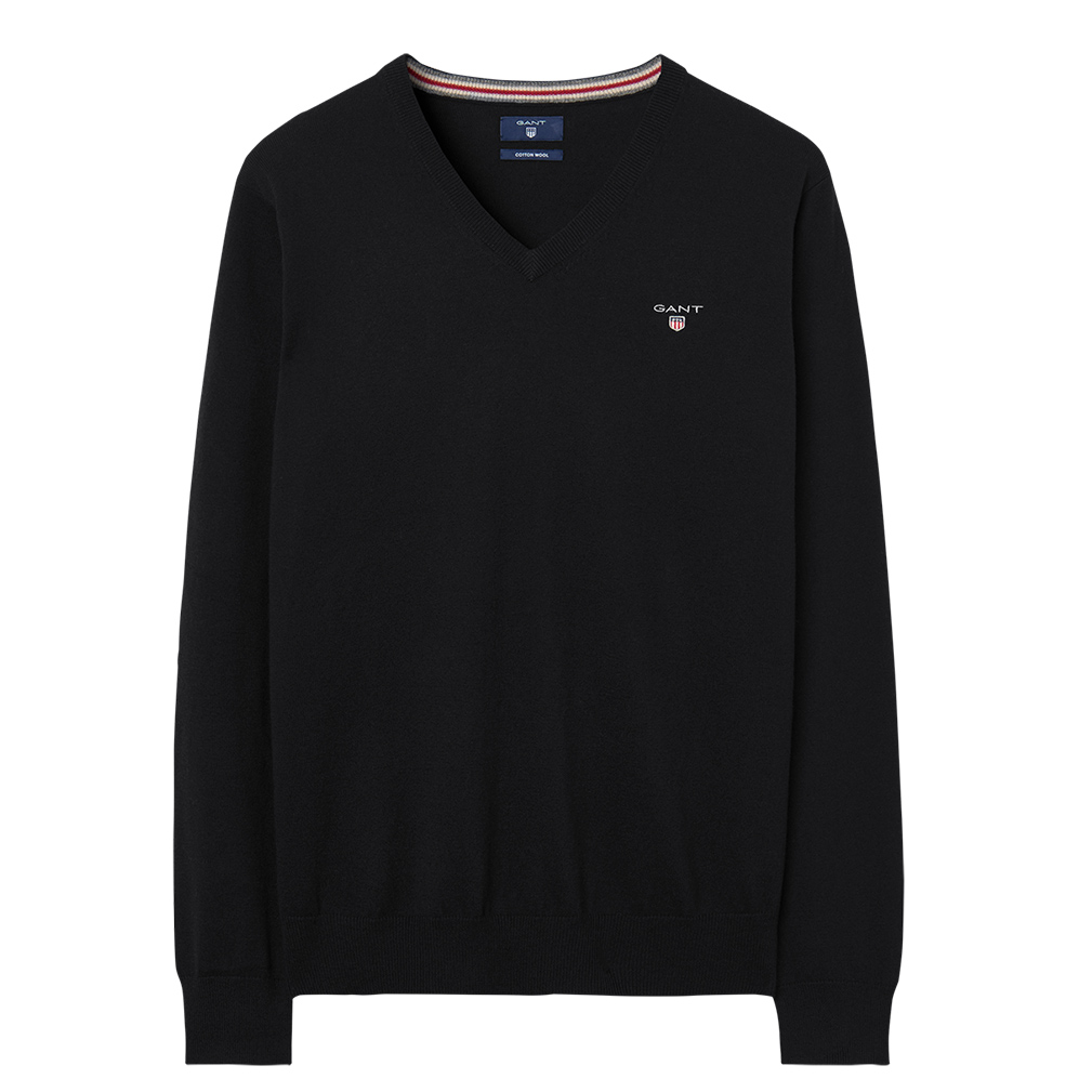 GANT Black Cotton Wool Blend V Neck 