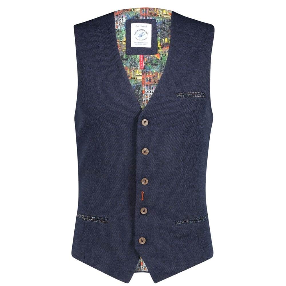 A FISH NAMED FRED STRUCTURE BLUE WAISTCOAT | Menswear Online