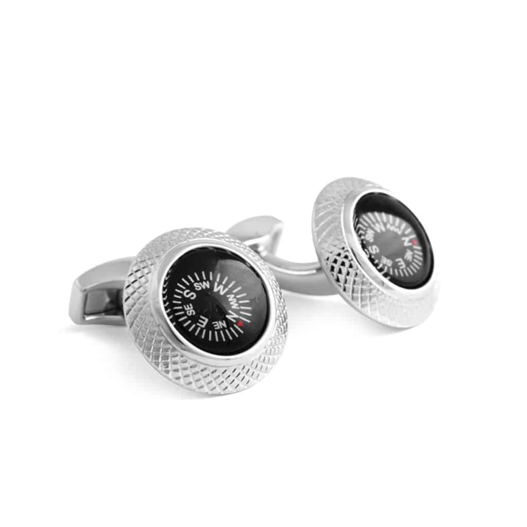 COMPASS CUFFLINKS IN STAINLESS STEEL