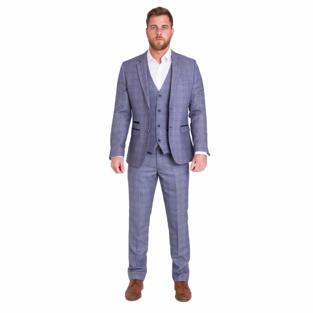 Marc Darcy Harry Check 3 Piece Suit Blue | Menswear Online