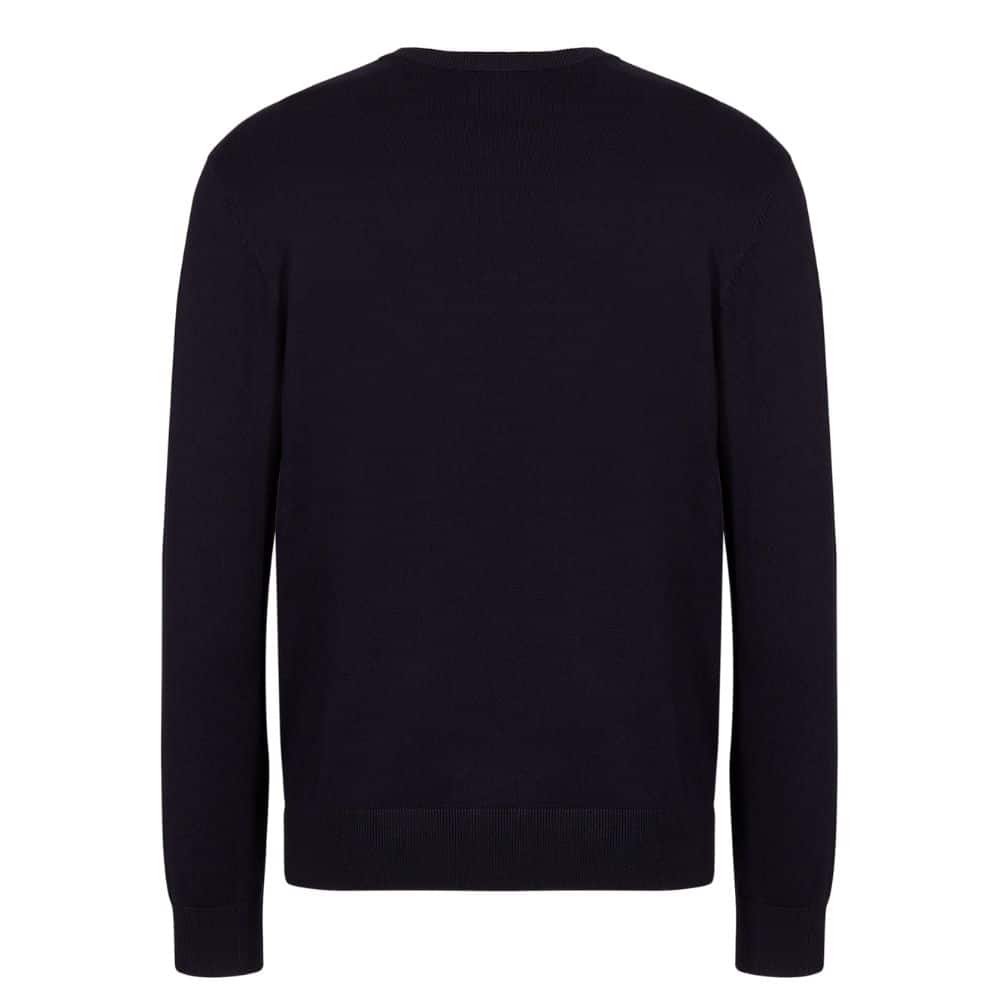 Emporio Armani Plain-weft Knit Sweater With Logo - Navy | Menswear Online