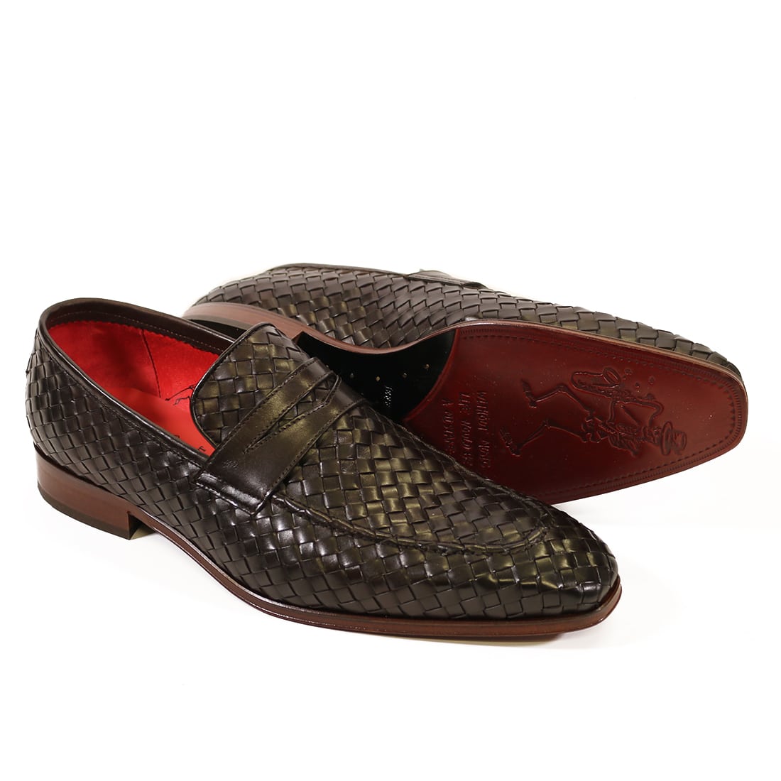 Jeffery West Designer Brown Weave Leather Loafer Shoes 