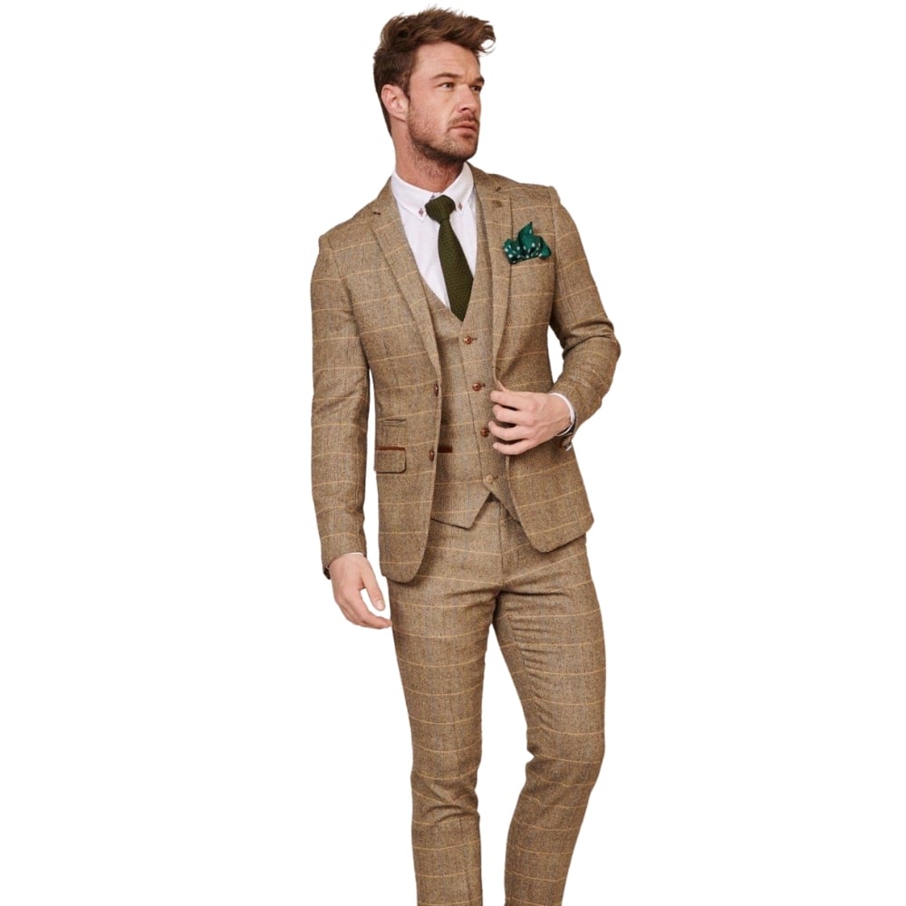 MARC DARCY TED TAN CHECK THREE PIECE SUIT
