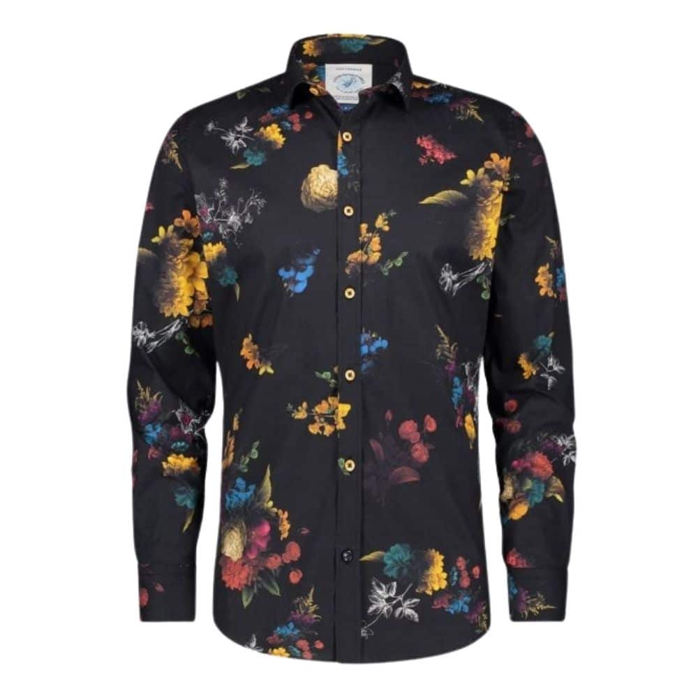 A FISH NAMED FRED FLOWER PRINT SHIRT BLACKMULTI