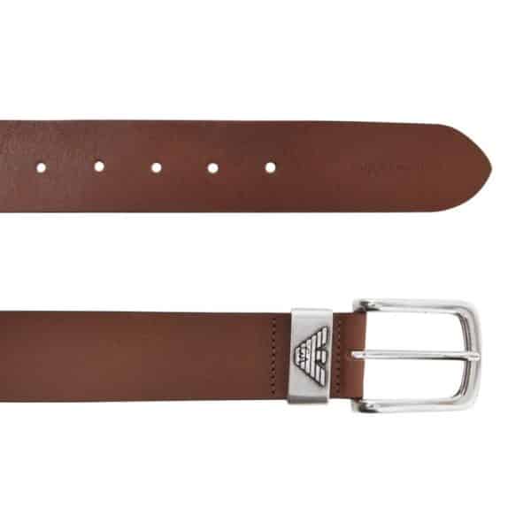 Emporio Armani Slim Leather Tan Bow Silver Belt 44 EMPORIO ARMANI CLASSIC TAN LEATHER BELT | Menswear Online main image 3