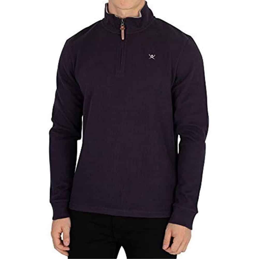 Hackett Mens French Rib Zip Sweatshirt Blue front
