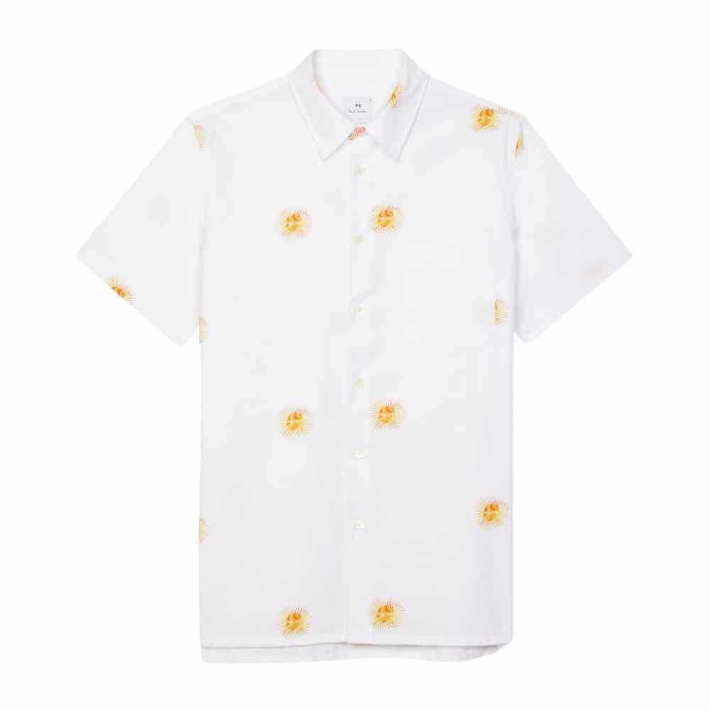 Paul Smith Medussa Sun Print Short Sleeve Cotton White Shirt