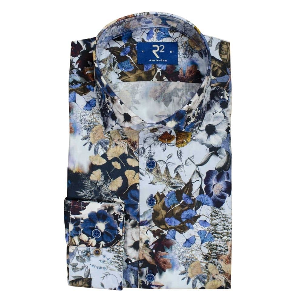 R2 shirt flower pattern navy