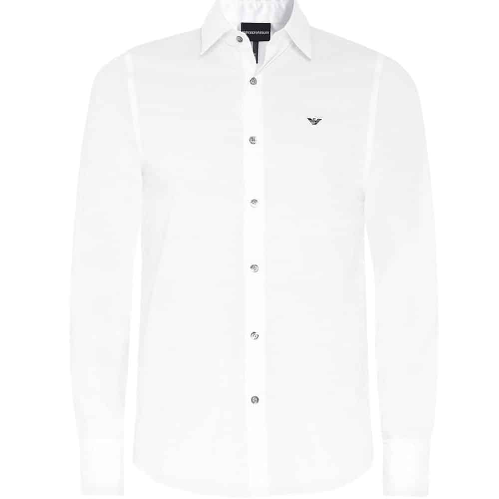 EMPORIO ARMANI WHITE SHIRT WITH BLACK COLLAR TRIM | Menswear Online