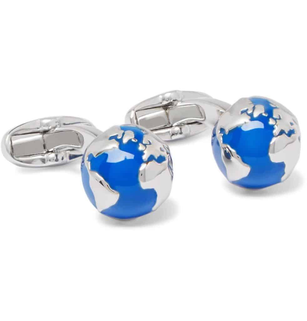 paul smith blue Globe Silver tone And Enamel Cufflinks