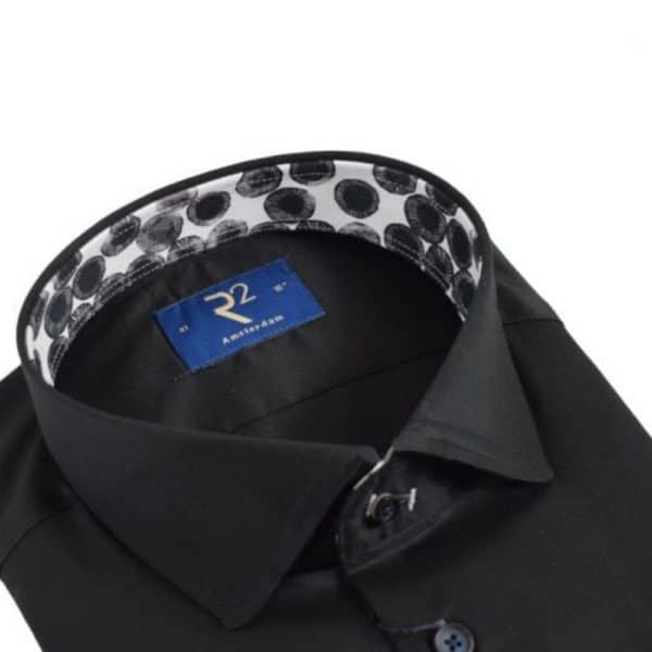 r2 black shirt with amoeba pattern collar collar