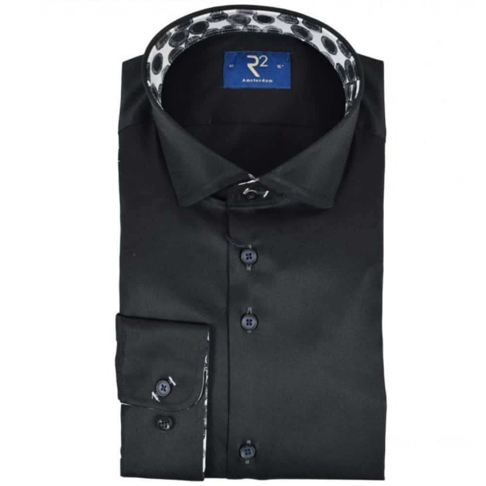 r2 black shirt with amoeba pattern collar