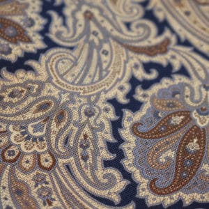 Amanda Christensen pocket square navy silk baroque fabric