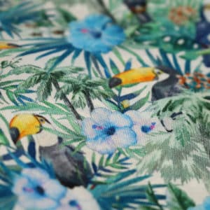 Amanda Christensen pocket square parrots blue silk fabric