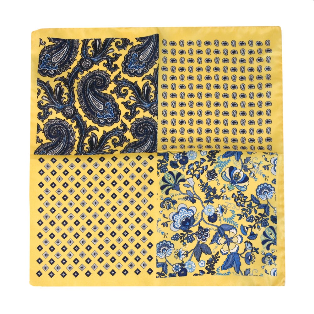 Amanda Christensen pocket square yellow 4 pattern silk all sides