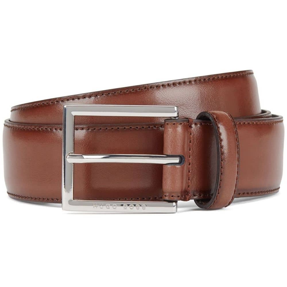 BOSS Canzio burnished leather belt brown
