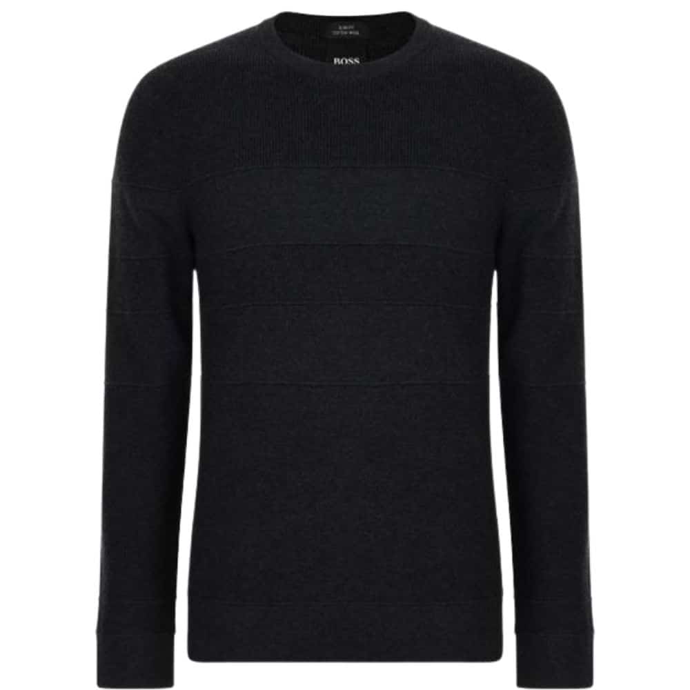 BOSS SLIM Fit Crew Neck Sweater In Charcoal | Menswear Online