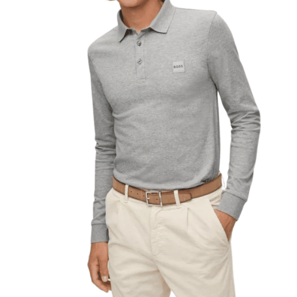 BOSS Passerby Grey LS Polo Front