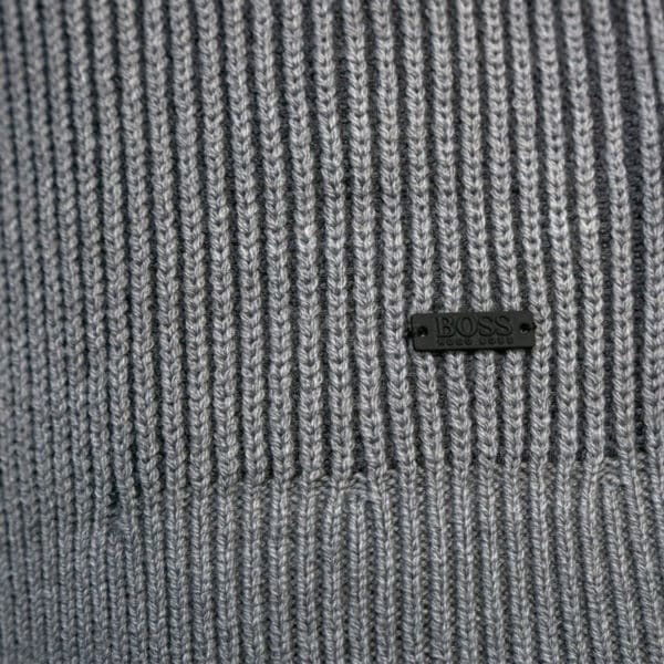 BOSS Ribbed crew neck jumper in Grey fabric