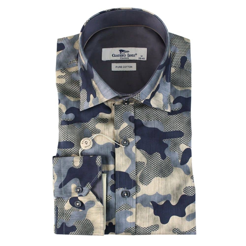 CLAUDIO LUGLI CAMO PRINT SHIRT GREY