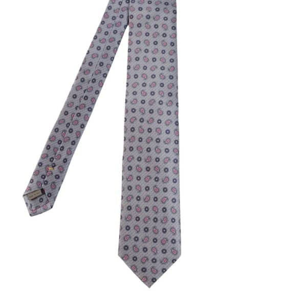 Canali Paisley leaf tie silver blue main