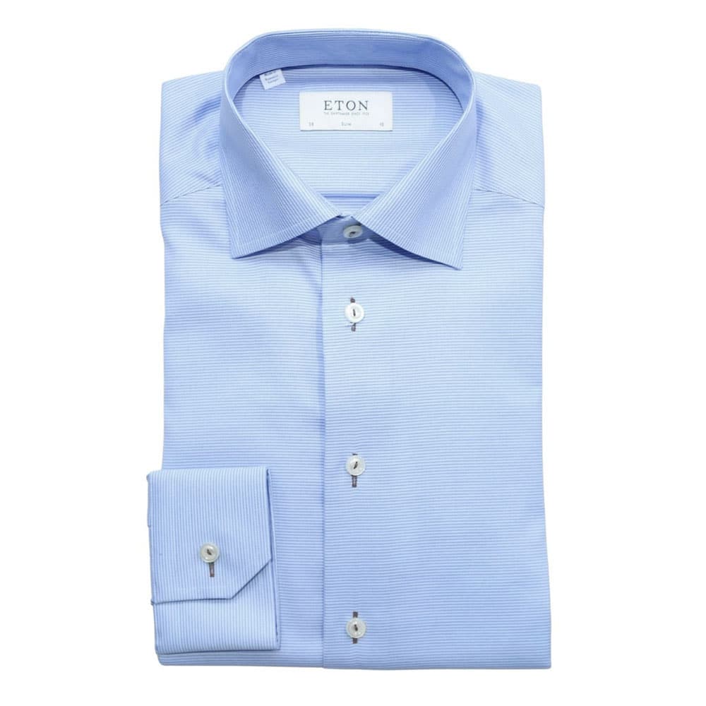 Eton Shirt horizontal weave stripe blue