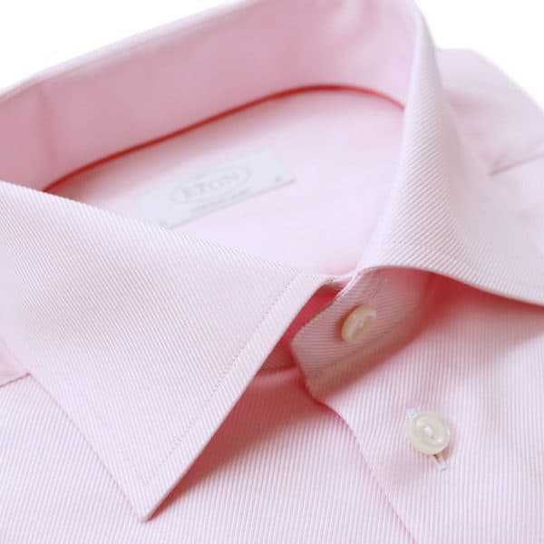 Eton Shirt structured textured diagonal twill pink