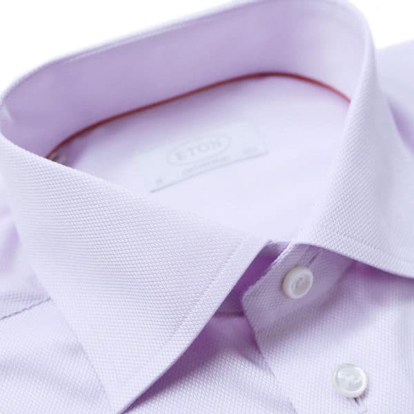 Eton Shirt structured waffle twill purple collar