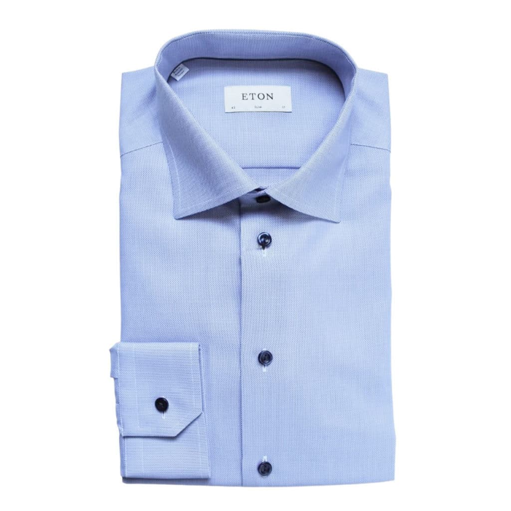 Eton shirt textured twill blue contrast button
