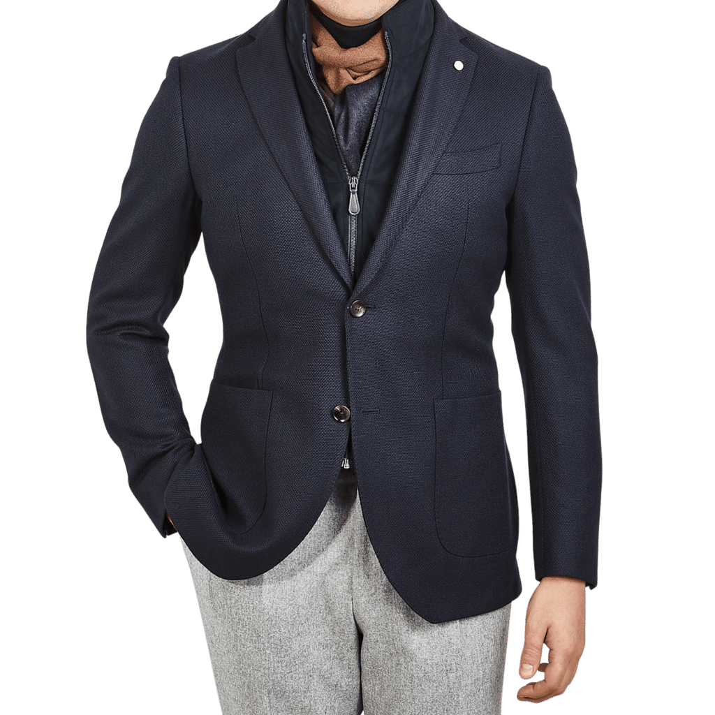 Luigi Bianchi Mantova Navy Structured Wool Alcantara Lined Blazer Front