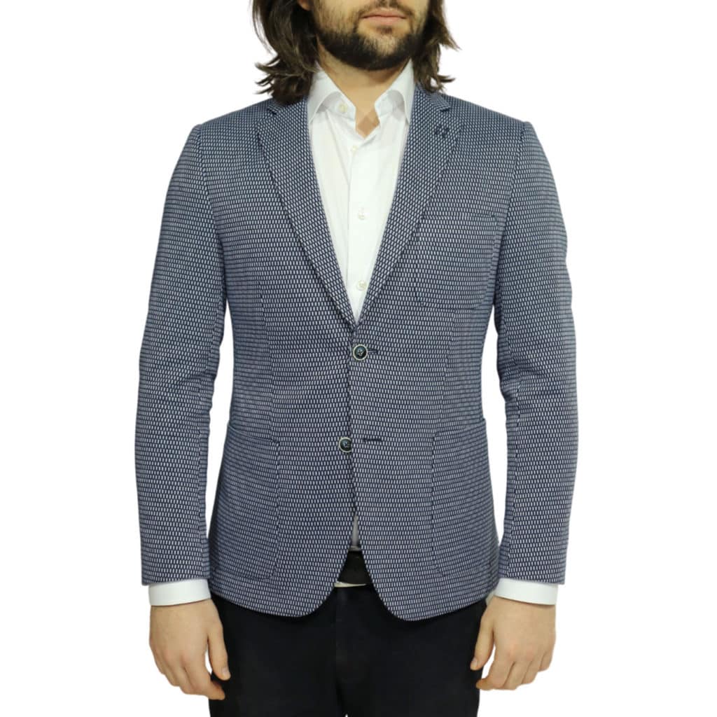 british indigo jacket navy textured pattern front