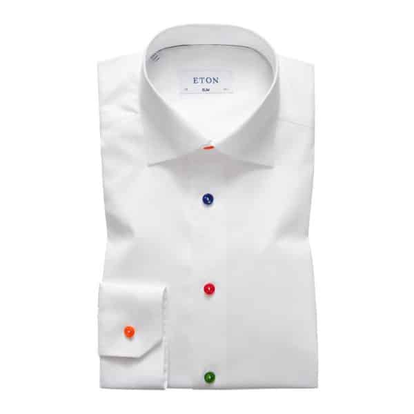 eton shirts contemporary fit white eton shirt with multicoloured buttons SLIM FIT