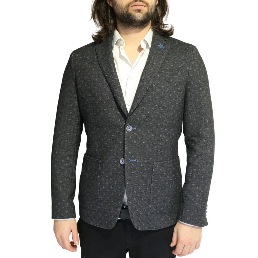 British Indigo Grey blazer blue polka dot pattern