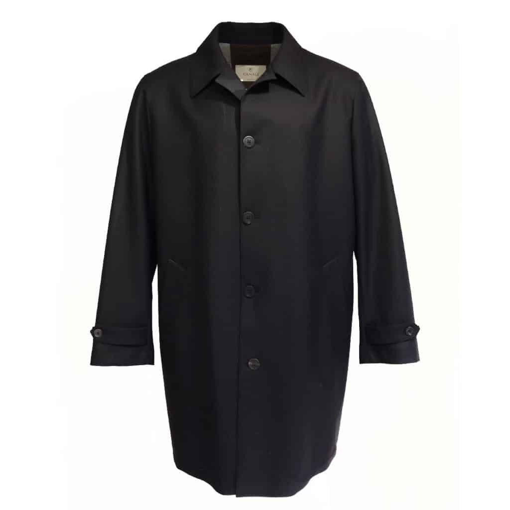 Canali black raincoat front