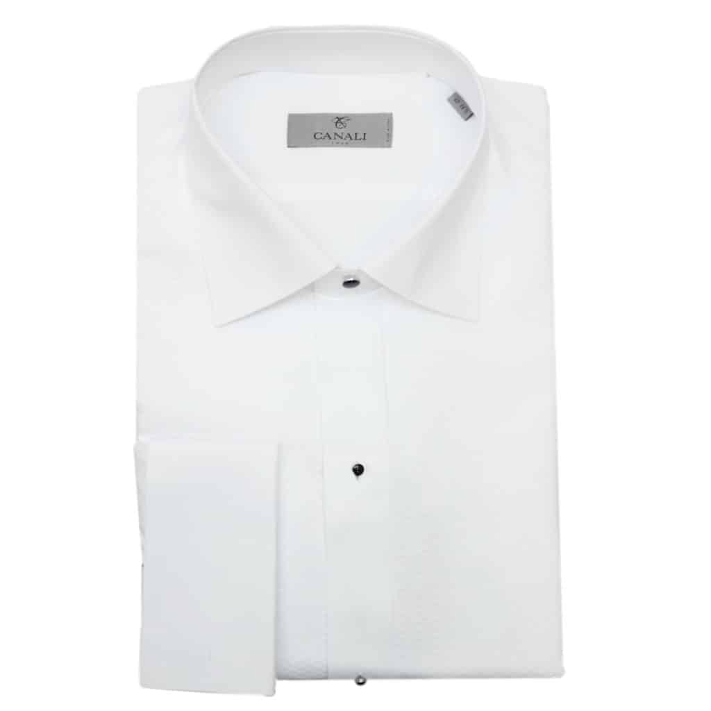 Canali white dress shirt black buttons