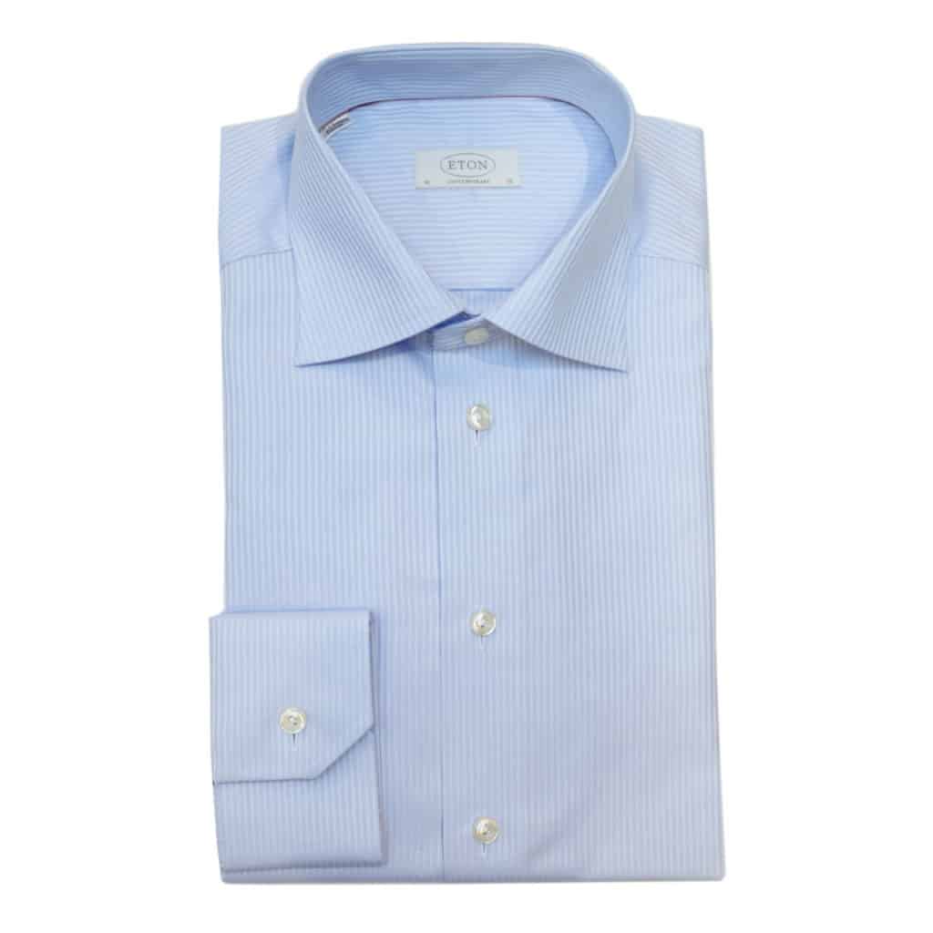 Eton shirt blue stripe herringbone twill