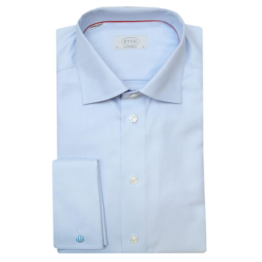 Eton shirt diagonal textured twill light blue