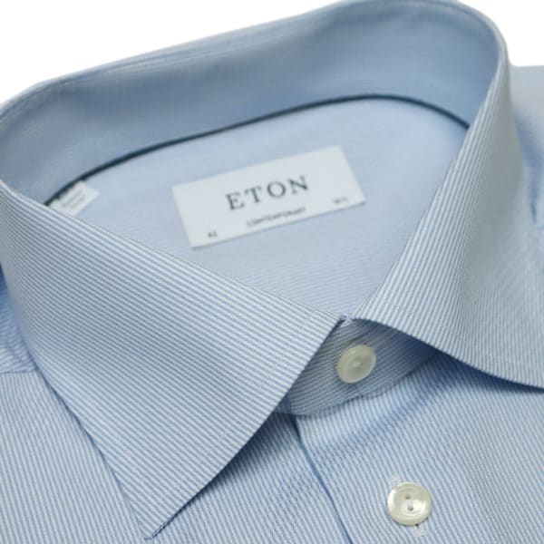 Eton shirt textured striped twill light blue collar