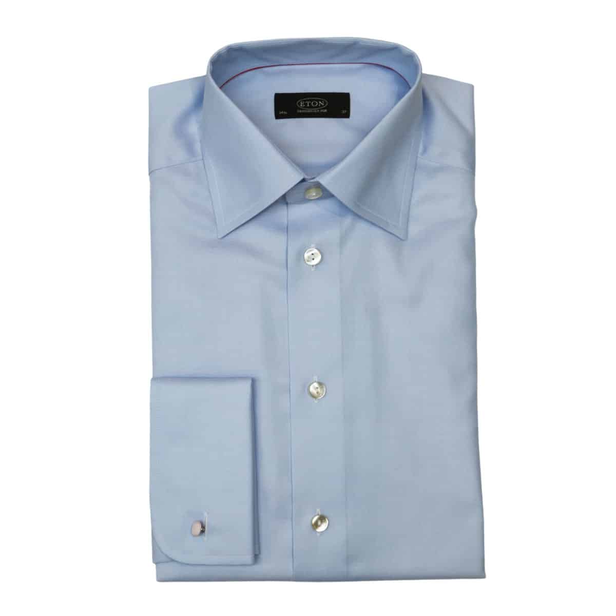 Eton Shirt Classic Herringbone Twill Round French Cuff Blue | Menswear ...