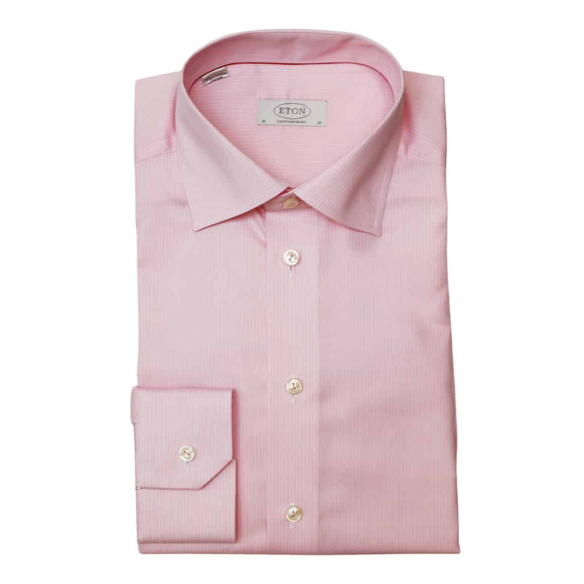 Eton Shirt Signature Pink Twill With White Stripes | Menswear Online