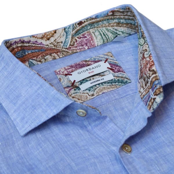 Giordano linen shirt blue collar