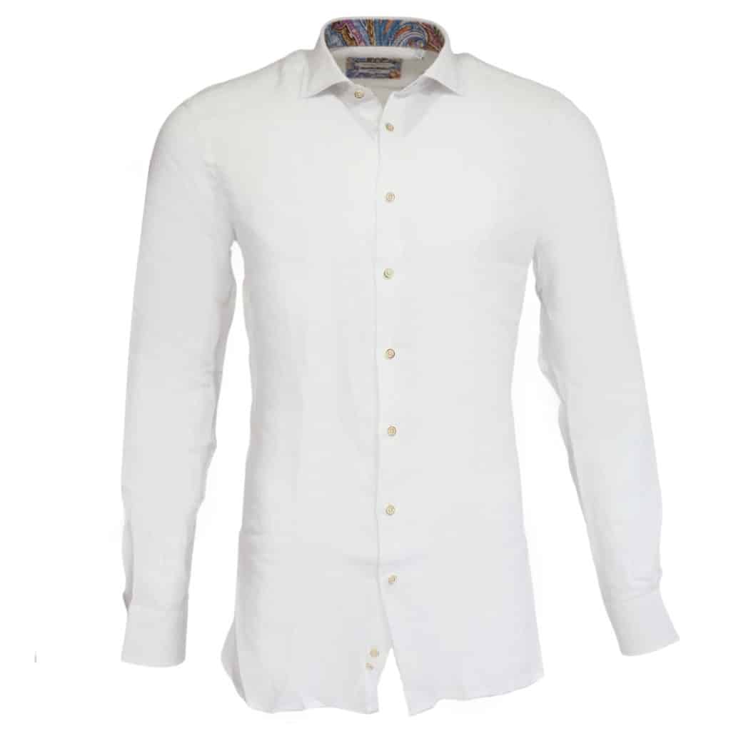 Giordano linen shirt white pattern collar