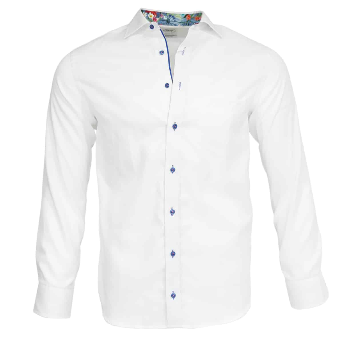 OSCAR OF SWEDEN WHITE SHIRT WITH FLOWER DETAIL IN COLLAR | Menswear Online