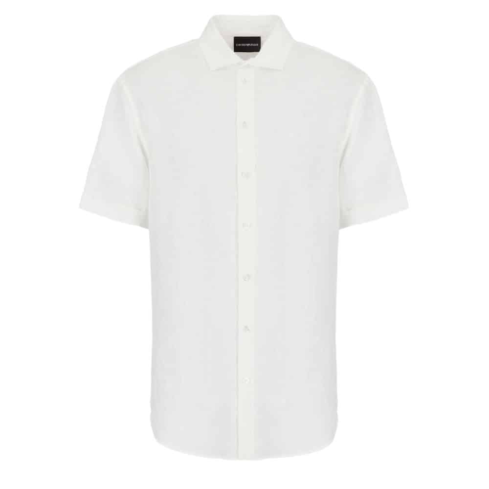 EMPORIO ARMANI Garment-dyed Linen Shirt With Short Sleeves | Menswear ...