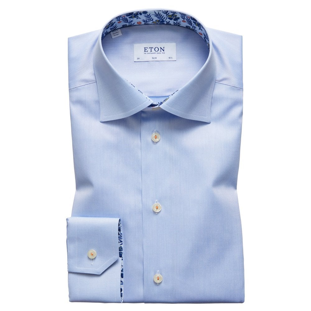 eton shirts slim fit blue eton shirt with floral trim p27386 134535 image