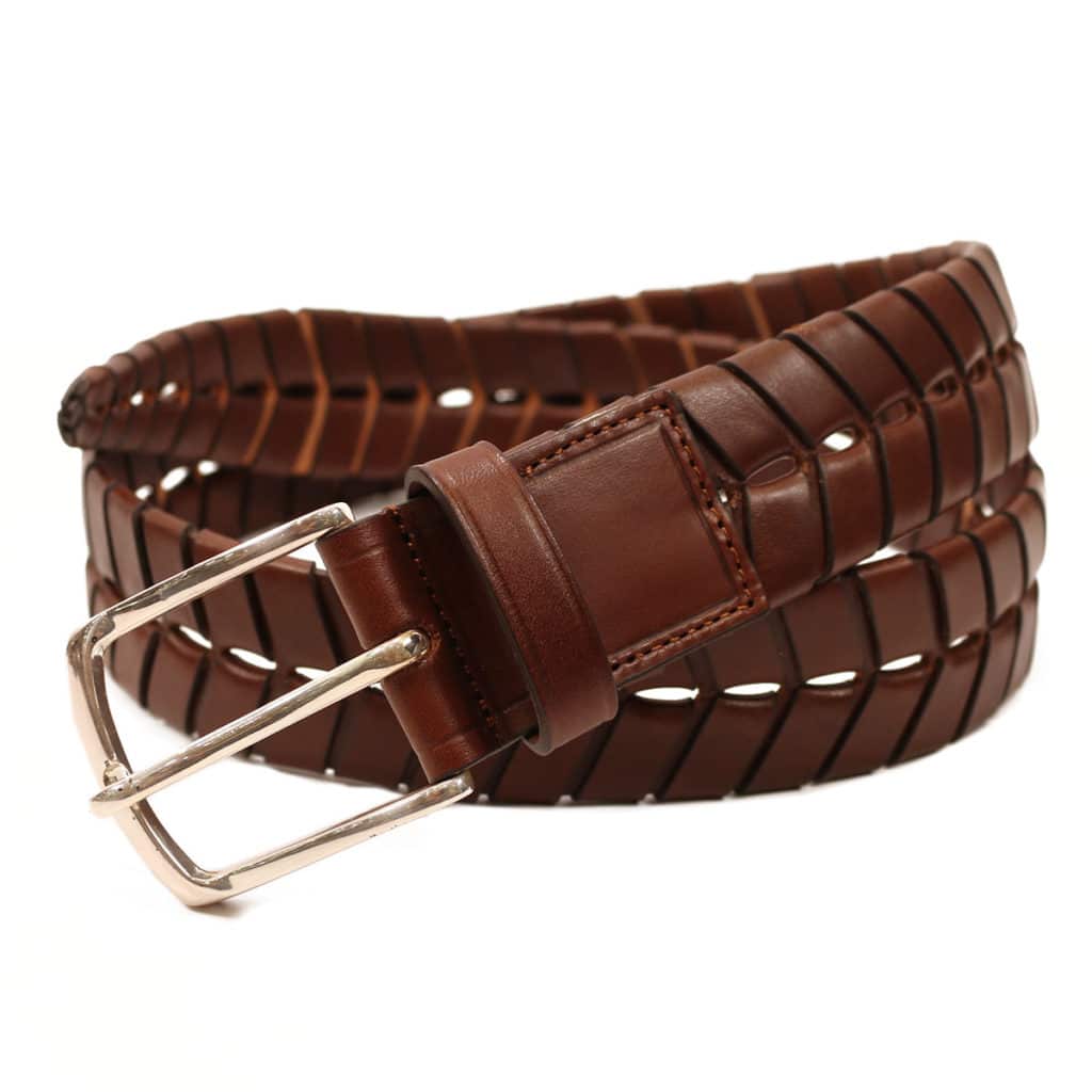 leather belt braid brown