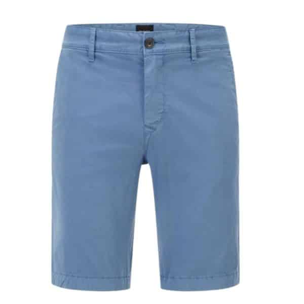 BOSS Tapered fit shorts in garment dyed stretch cotton twill in Blue Front