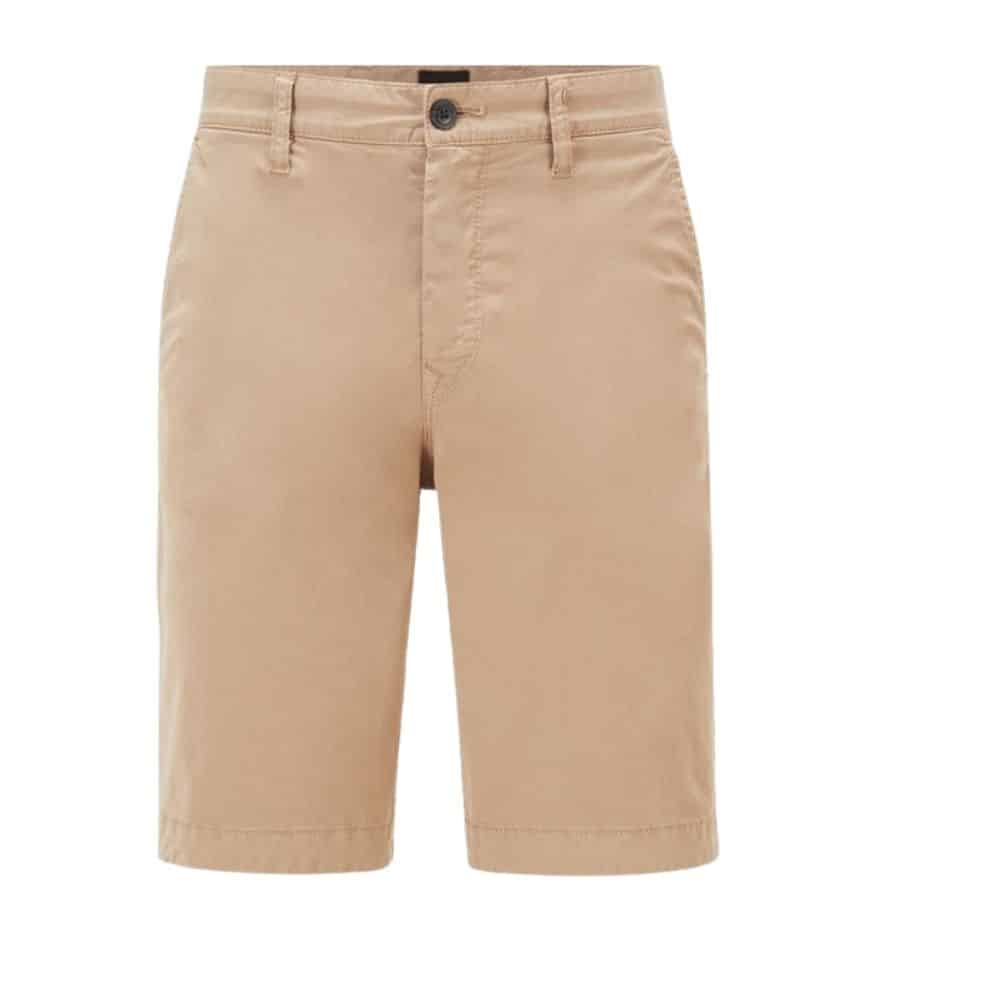 BOSS Tapered fit shorts in garment dyed stretch cotton twill in Medium Beige