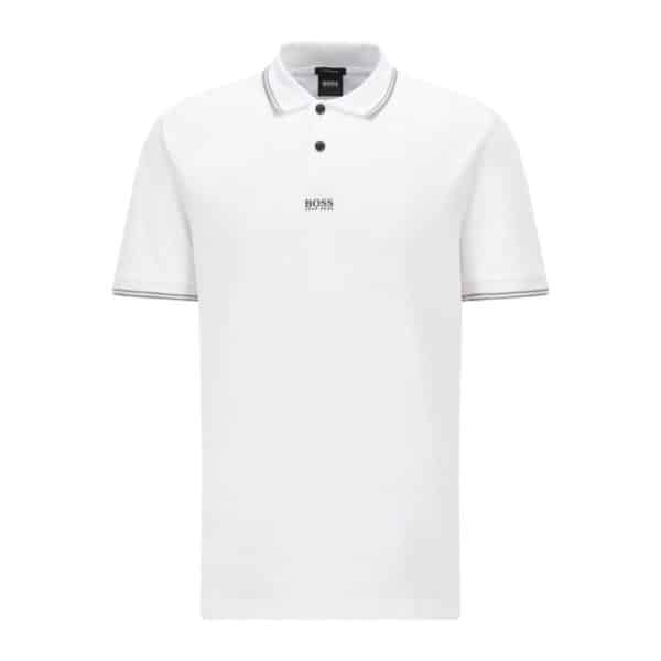 BOSS White Cotton pique polo shirt with seven layer logo