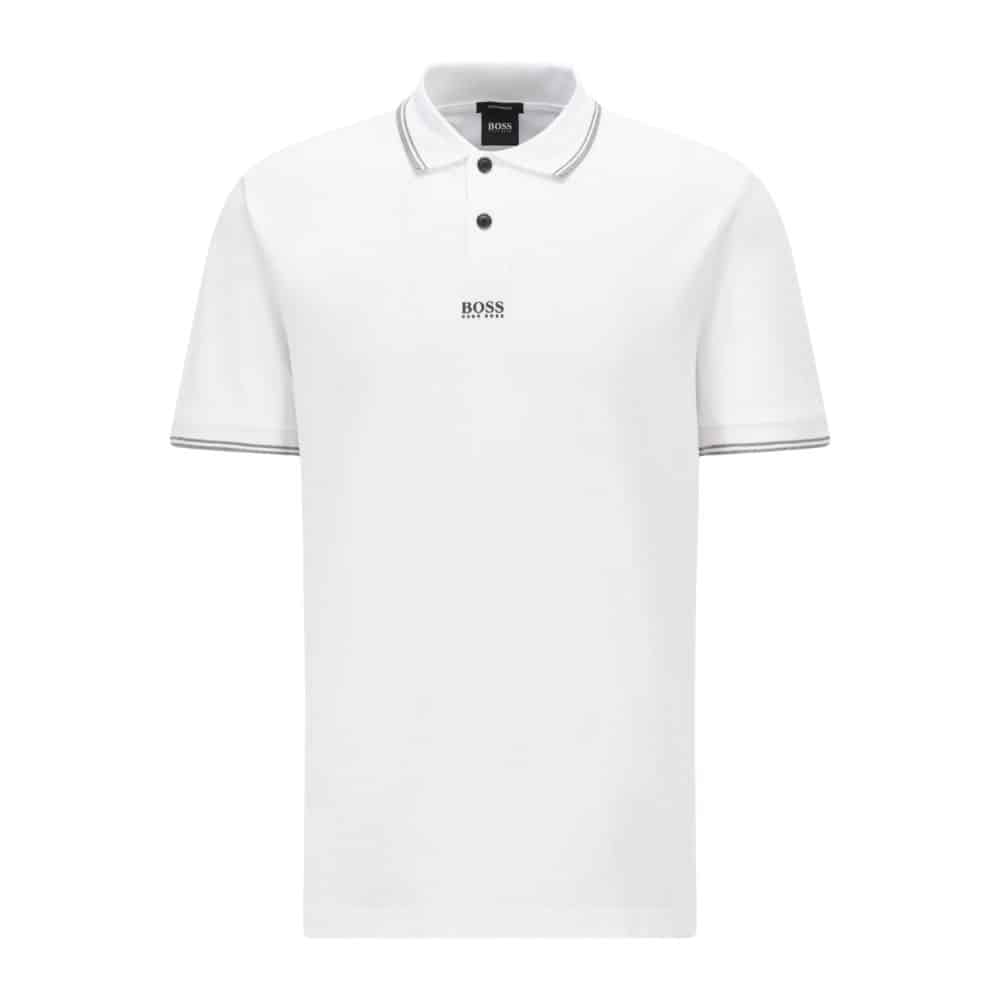BOSS White Cotton pique polo shirt with seven layer logo